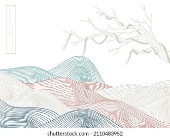 abstract art, light colorful lined illustration of branch with tape with colored waves