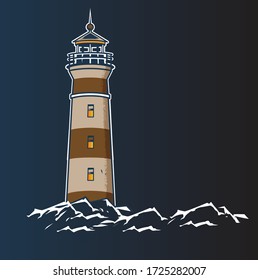 Abstract art of lighthouse in the sea