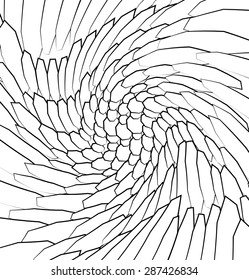 Abstract art like image with twirling, twisted distortion on vector shapes. Rotating abstract background. (Editable)