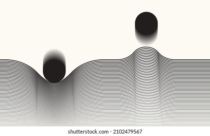 Abstract Art Line Design. Mass Gravity Concept. Up And Down Move Circles With Lines.