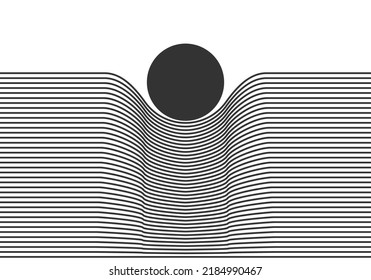 Abstract art line design. Mass gravity concept. Down move circle with line. Trendy creative geometric composition background. Singularity of blackhole, wormhole caused by gravity of massive black hole