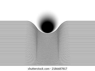 Abstract art line design. Mass gravity concept. Down move circle with line. Trendy creative geometric composition background. Singularity of blackhole and wormhole caused by gravity of black hole