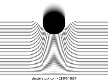 Abstract Art Line Design. Mass Gravity Concept. Down Move Circle With Line. Trendy Creative Geometric Composition Background. Singularity Of Blackhole, Wormhole Caused By Gravity Of Massive Black Hole