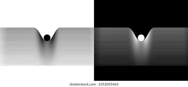 Abstract art line design. Mass gravity concept. Black shape on a white background and the same white shape on the black side.