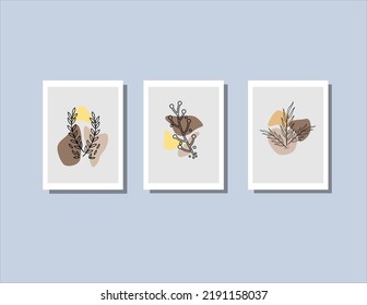 Abstract art line art of plant background vector. Luxury wallpaper with plants, and colors, yellow, brown. Minimal design for text, packaging, prints, wall decoration.