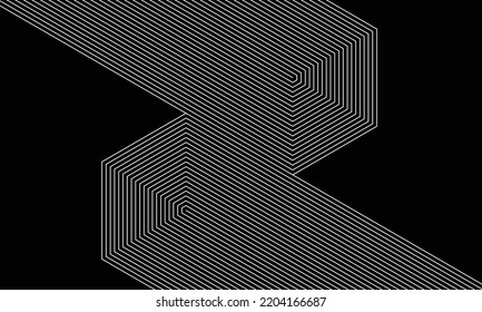 Abstract art lines background. Monochrome white stripes like letter Z.