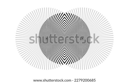 Abstract art lines background. Radial lines in circle form with two centers. Art sun icon or tattoo template or logo.