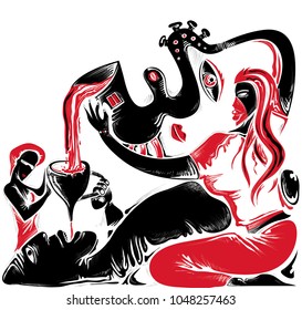 Abstract Art, man drinking wine (Vector Art)