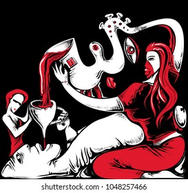 Abstract Art, man drinking wine (Vector Art)