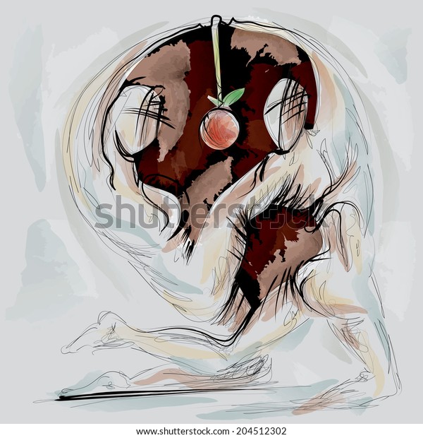 abstract art, man, woman, apple, watercolor (vector art) 