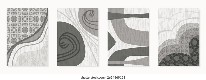 Arte abstrata, arte de parede minimalista e natural. Linhas suaves formas abstratas, padrão de círculo. Desenhado à mão, modelo de design para impressão, papel de parede, mídias sociais, cartaz, banner. Ilustração vetorial.