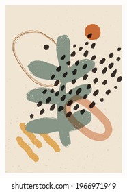 Abstract art minimalist poster. Scandinavian abstract organic composition in natural earthy colors for wall decoration. Vector hand-painted illustration