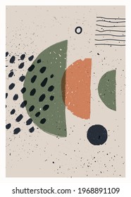 Abstract art minimalist poster. Scandinavian abstract geometric composition for wall decoration in natural earthy colors. Vector hand-painted illustration