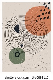 Abstract art minimalist poster. Scandinavian abstract geometric composition for wall decoration in natural earthy colors. Vector hand-painted illustration