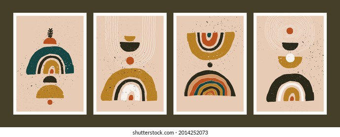 Abstract art minimalist poster. Scandinavian abstract geometric composition for wall decoration in natural earthy colors. Vector hand-painted illustration