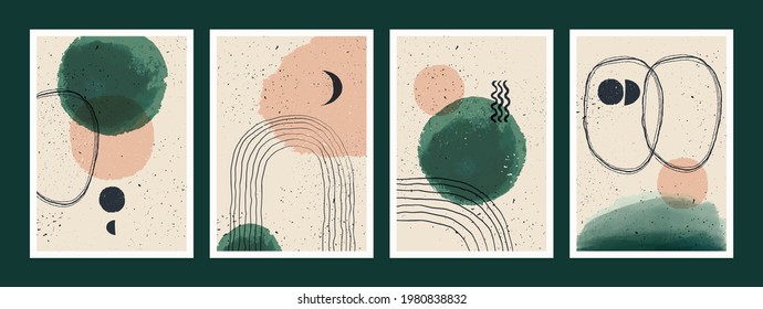 Abstract art minimalist posters set. Scandinavian abstract geometric composition for wall decoration. Vector hand-painted illustration