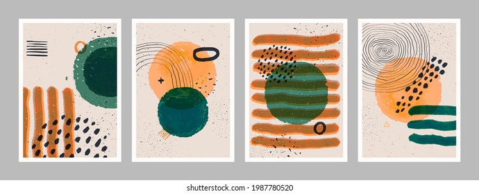Abstract art minimalist posters set. Scandinavian abstract geometric composition for wall decoration in natural earthy colors. Vector hand-painted illustration