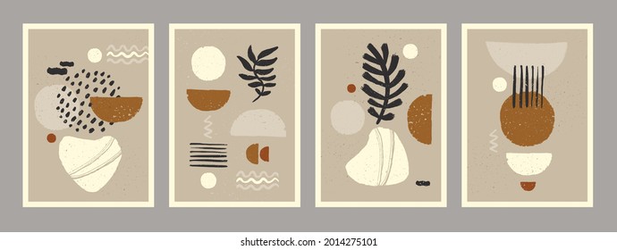 Abstract art minimalist posters set. Scandinavian abstract organic composition in natural earthy colors for wall decoration. Vector hand-painted illustration