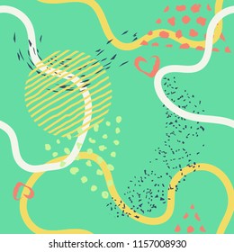 Abstract art modern seamless pattern background. Seamless lines, stripes, dots, shapes and brush strokes pattern. Artistic decoration for fabric, textile, fashion, wrapping print. Vector illustration