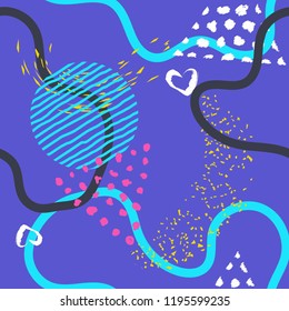 Abstract art modern seamless pattern background. Seamless lines, stripes, dots, shapes and brush strokes pattern. Artistic decoration for fabric, textile, fashion, wrapping print. Vector illustration