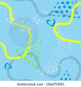 Abstract art modern seamless pattern background. Modern hand painted, curve shapes, dots. Bright grunge minimalistic seamless pattern. Vector illustration.