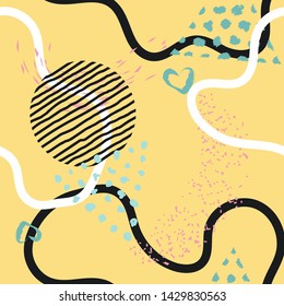 Abstract art modern seamless pattern background. Modern hand painted, curve shapes, dots. Bright seamless pattern with splashes of paint. Art for fabric, textile, fashion, print. 