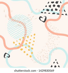 Abstract art modern seamless pattern background. Abstract Painted texture with ink splatter. Bright grunge minimalistic seamless pattern. Hand painted brush strokes.