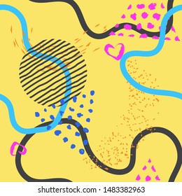 Abstract art modern seamless pattern background. Modern hand painted, curve shapes, dots. Bright grunge minimalistic seamless pattern. Hand painted brush strokes.
