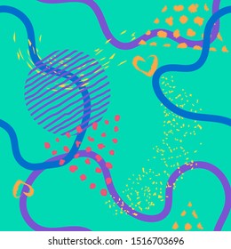 Abstract art modern seamless pattern background. Modern hand painted, curve shapes, dots. Bright seamless pattern with splashes of paint. Vector illustration.