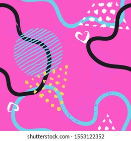 Abstract art modern seamless pattern background. Modern hand painted, curve shapes, dots. Bright grunge minimalistic seamless pattern. Hand painted brush strokes.