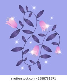 Abstract art modern trendy floral groovy drawing. Gradient vibrant cute style with sparkles. Design for wallpaper, wall decor, card, print, cover, social media, banner, template. Vector illustration