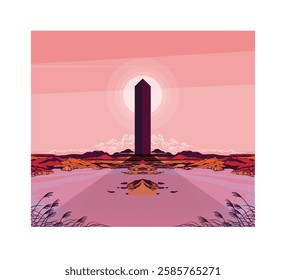 abstract art of a monalyth in desert 