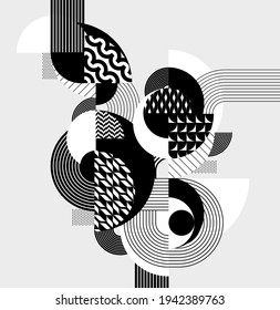 Abstract art monochrome composition. Patterned geometric shapes.