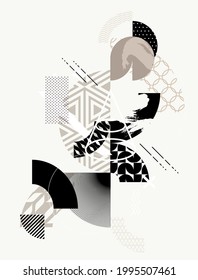 Abstract art monochrome composition. Patterned geometric shapes.