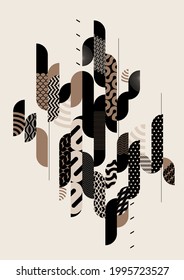 Abstract art monochrome composition. Patterned geometric shapes.