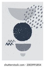 Abstract art monochrome minimalist poster. Scandinavian abstract geometric composition for wall decoration in grayscale colors. Vector illustration