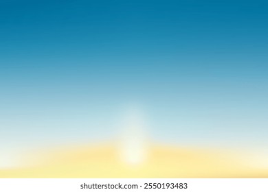 Abstract Art of morning sunrise on cold snowy day. Winter color palette, cool shades and warm hue gradation. Pinkish sunrise glow with cool blue sky. Blue and yellow shade gradation background. Vector