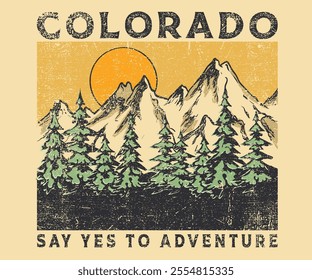 Abstract art.  Mountain adventure vintage print design for t shirt. Colorado national park artwork.