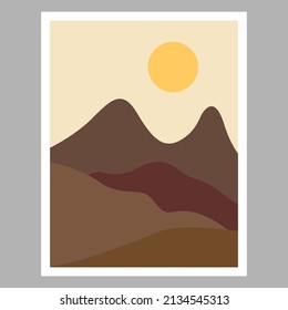 Resumen de arte de las montañas y el sol. Adecuado para la decoración de las paredes. Ilustración del vector
