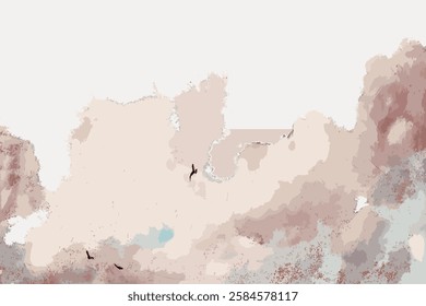 Abstract art with muted tones and cloud-like shapes. The design features soft, blended colors, creating a dreamy, ethereal atmosphere with subtle texture. Vintage art illustration, vector.