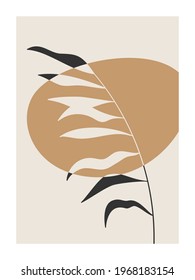 Abstract art nature background. Modern shape line art,  boho foliage, botanical tropical leaves floral design for wallpaper,  home deco, wall art.