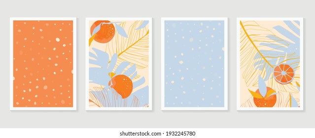 Abstract art nature background vector. Modern shape line art wallpaper. Boho foliage botanical tropical leaves and floral pattern design for home deco, wall art, social media post and story background