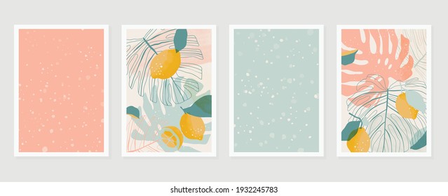 Abstract art nature background vector. Modern shape line art wallpaper. Boho foliage botanical tropical leaves and floral pattern design for home deco, wall art, social media post and story background