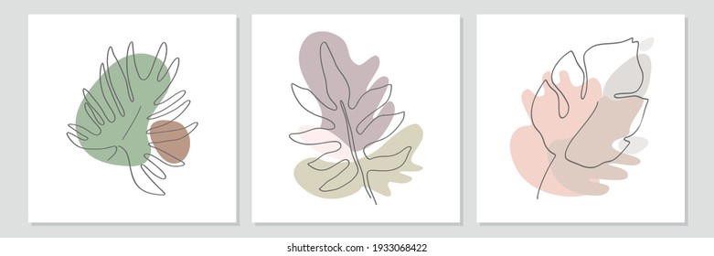 Abstract art nature background vector. Summer banner. Foliage line art drawing with abstract modern shape. For prints, social media post and story background, poster, wall art,cover, wallpaper.