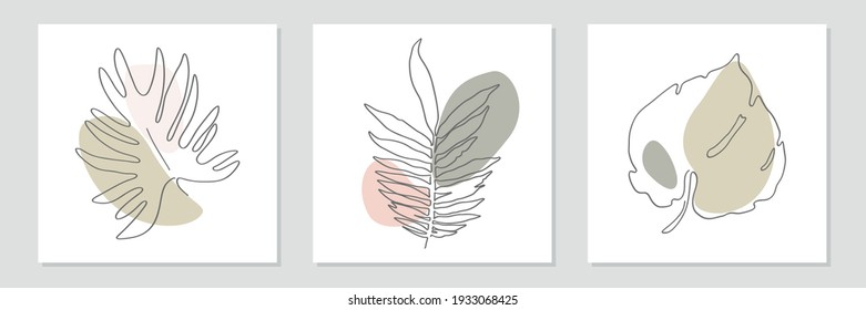 Abstract art nature background vector. Summer banner. Foliage line art drawing with abstract modern shape. For prints, social media post and story background, poster, wall art,cover, wallpaper.