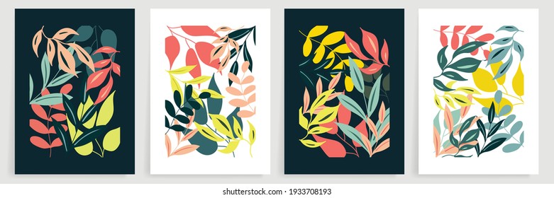 Abstract art nature background vector. Modern shape line art wallpaper. Boho foliage botanical tropical leaves and floral pattern design for home deco, wall art, social media post and story background