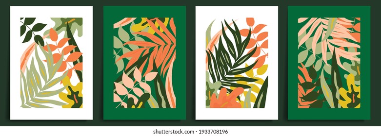 Abstract art nature background vector. Modern shape line art wallpaper. Boho foliage botanical tropical leaves and floral pattern design for home deco, wall art, social media post and story background