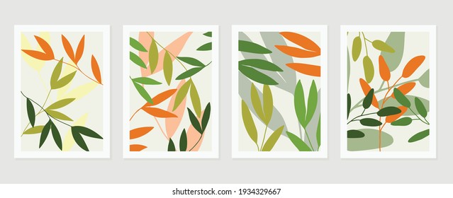 Abstract art nature background vector. Modern shape line art wallpaper. Boho foliage botanical tropical leaves and floral pattern design for home deco, wall art, social media post and story background