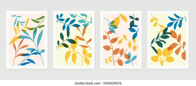 Abstract art nature background vector. Modern shape line art wallpaper. Boho foliage botanical tropical leaves and floral pattern design for home deco, wall art, social media post and story background