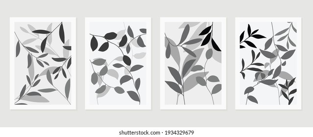 Abstract art nature background vector. Modern shape line art wallpaper. Boho foliage botanical tropical leaves and floral pattern design for home deco, wall art, social media post and story background